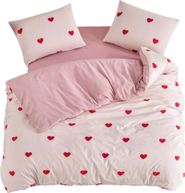 Růžové povlečení na jednolůžko/prodloužené s prostěradlem/3dílné 160x220 cm Red Heart – Mila Home