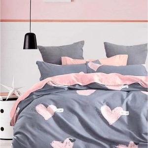 Růžovo-šedé prodloužené povlečení na dvoulůžko z bavlny Renforcé s prostěradlem/4dílné 200x220 cm Beloved – Mila Home