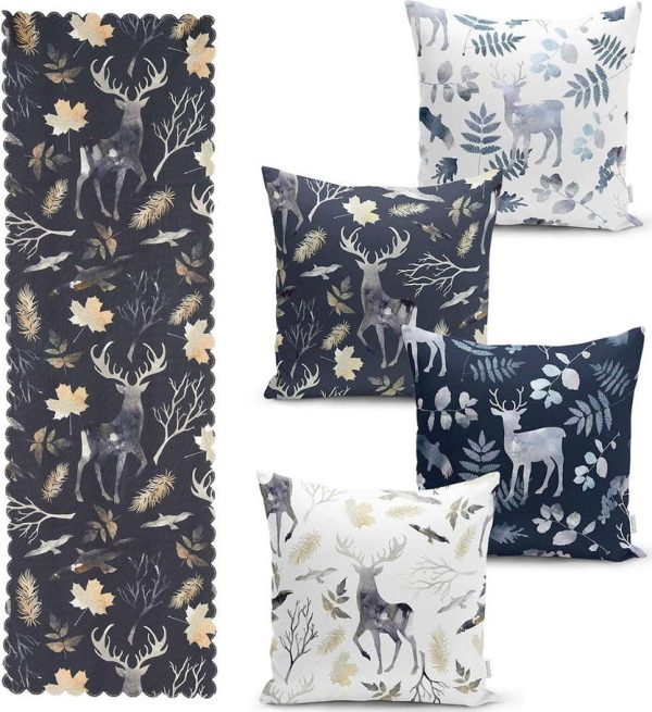 Sada 4 vánočních povlaků na polštář a běhounu na stůl Minimalist Cushion Covers Christmas Forest