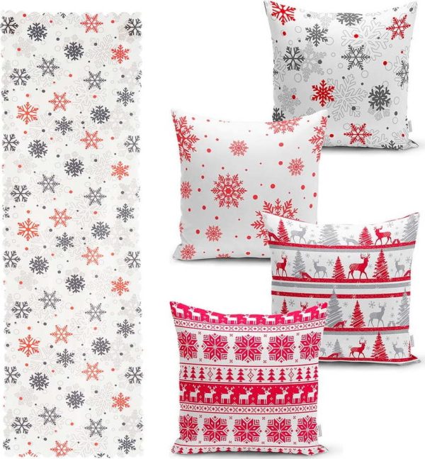 Sada 4 vánočních povlaků na polštář a běhounu na stůl Minimalist Cushion Covers Red Christmas