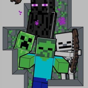 Šedá bavlněná dětská osuška 70x140 cm Minecraft Hostile Behaviour – Jerry Fabrics