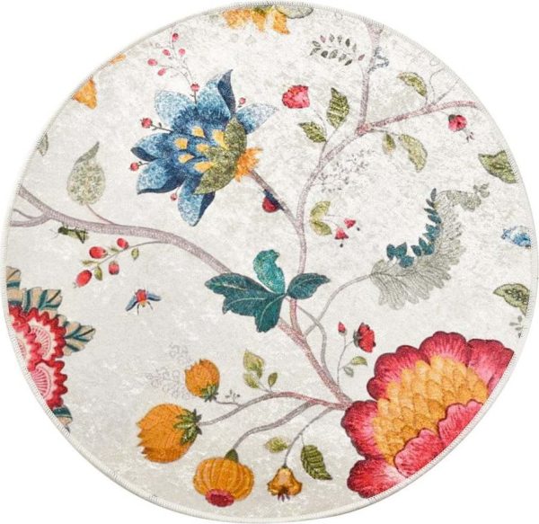 Šedá sametová koupelnová předložka ø 100 cm Vintage Flower – Foutastic