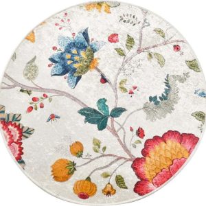 Šedá sametová koupelnová předložka ø 100 cm Vintage Flower – Foutastic