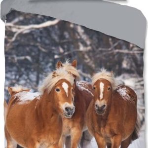 Šedé flanelové dětské povlečení na jednolůžko 140x200 cm Happy Horses – Good Morning