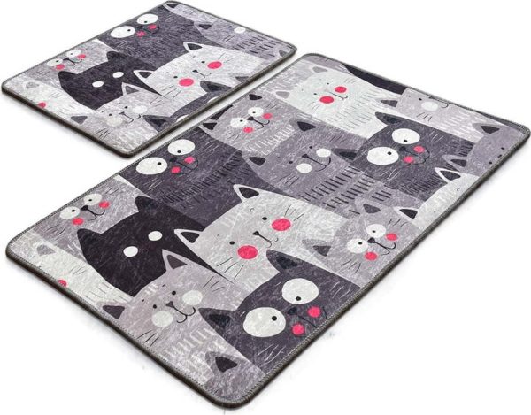 Šedé koupelnové předložky v sadě 2 ks 60x100 cm Meow – Foutastic