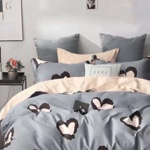 Šedo-béžové prodloužené povlečení na dvoulůžko z bavlny Renforcé s prostěradlem/4dílné 200x220 cm Double Heart – Mila Home