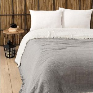 Šedý mušelínový přehoz na dvoulůžko 230x250 cm – Mijolnir