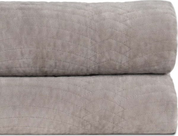 Šedý sametový prošívaný přehoz 230x260 cm – Ixia