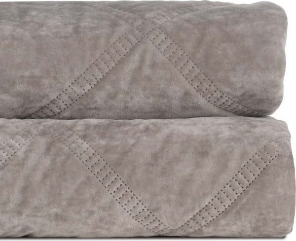 Šedý sametový prošívaný přehoz 230x260 cm – Ixia