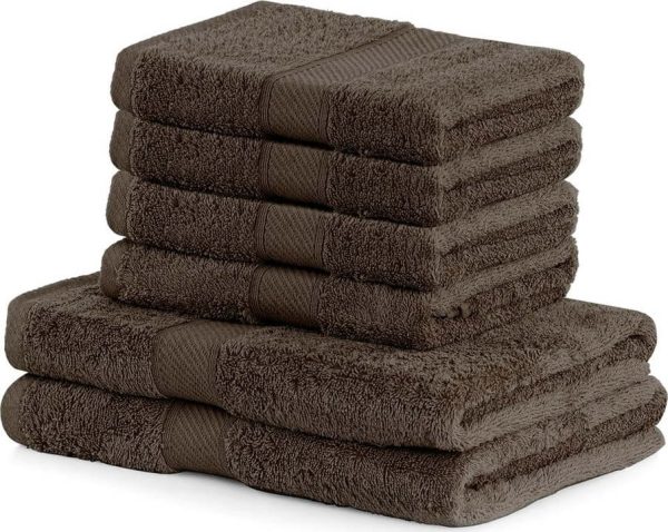 Set 2 tmavě hnědých osušek a 4 ručníků DecoKing Bamby Brown
