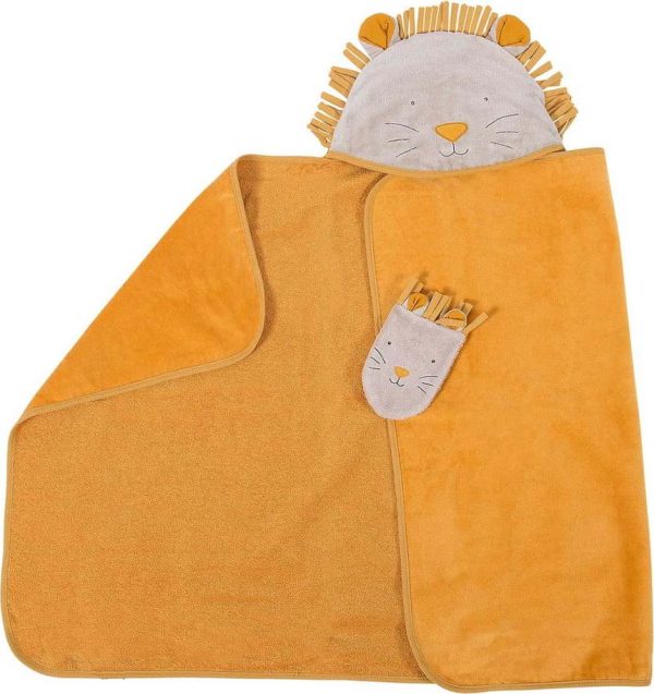 Set žluté bavlněné dětské osušky s kapucí a žínky 80x114 cm Sous mon Baobab – Moulin Roty