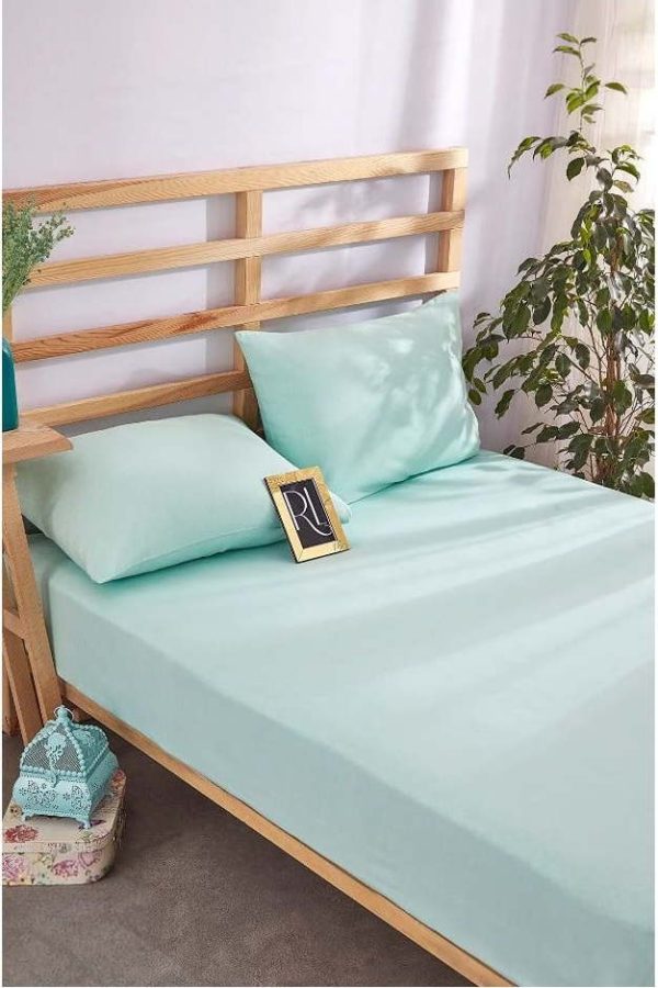 Světle modré napínací bavlněné prostěradlo a povlak na polštář v sadě 180x200 cm – Mila Home