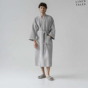 Světle šedý župan velikost L/XL Honeycomb – Linen Tales