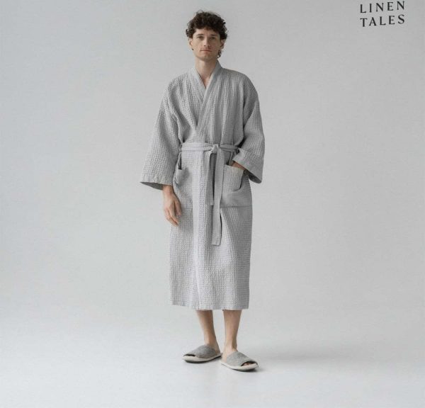Světle šedý župan velikost L/XL Honeycomb – Linen Tales