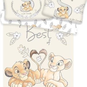 Světle žluté bavlněné dětské povlečení do postýlky 100x135 cm Lion King "Best Friends" – Jerry Fabrics
