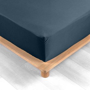 Tmavě modré napínací prostěradlo z bavlněného perkálu 90x190 cm Percaline – douceur d'intérieur