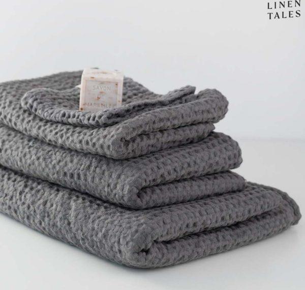 Tmavě šedé ručníky a osušky v sadě 3 ks Honeycomb – Linen Tales
