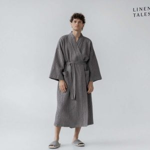 Tmavě šedý župan velikost XXL Honeycomb – Linen Tales