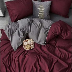 Vínovo-šedé bavlněné povlečení na dvoulůžko/prodloužené s prostěradlem 200x220 cm – Mila Home