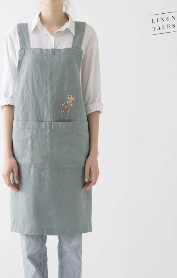 Zelená lněná zástěra Linen Tales Crossback