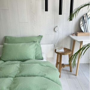Zelené mušelínové povlečení na dvoulůžko 200x200 cm Plain Muslin – Butter Kings