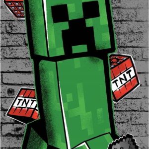 Zeleno-šedá bavlněná dětská osuška 70x140 cm Minecraft "Metro Art Creeper" – Jerry Fabrics