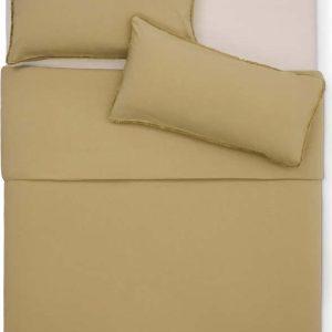 Žluté/zelené povlečení na dvoulůžko/prodloužené z bavlněného perkálu 240x220 cm Sifinia – Kave Home
