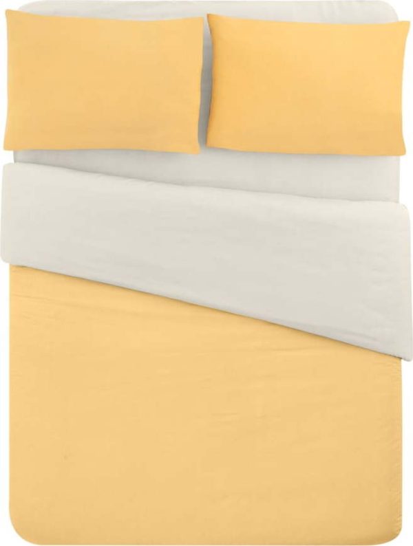 Žluto-krémové bavlněné povlečení na dvoulůžko/prodloužené s prostěradlem 200x220 cm – Mila Home