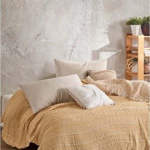 Žlutý mušelínový přehoz na dvoulůžko 220x240 cm Etno - Mijolnir