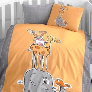 4dílné bavlněné dětské povlečení do postýlky s prostěradlem 100x150 cm Orange Animal – Mila Home