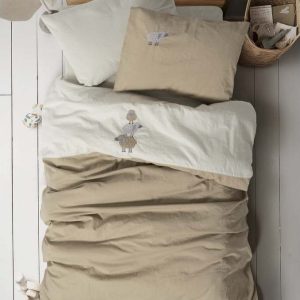 Béžové bavlněné dětské povlečení do postýlky s prostěradlem/4dílné 100x150 cm Lamp – Mijolnir