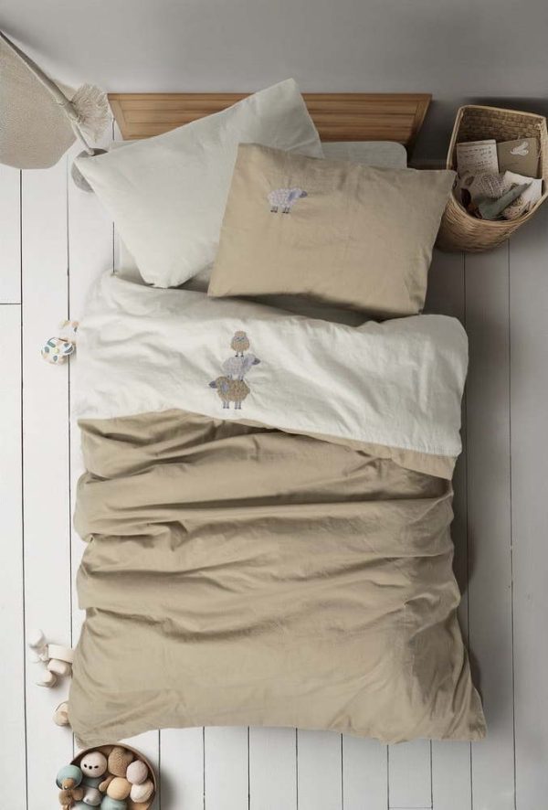 Béžové bavlněné dětské povlečení do postýlky s prostěradlem/4dílné 100x150 cm Lamp – Mijolnir