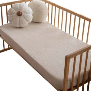 Béžové napínací mušelínové dětské prostěradlo do postýlky 60x120 cm Burumcuk – Mijolnir
