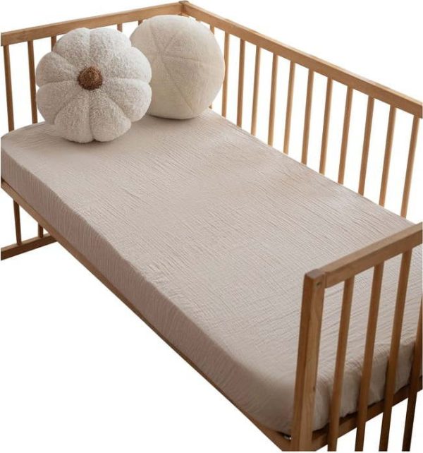 Béžové napínací mušelínové dětské prostěradlo do postýlky 60x120 cm Burumcuk – Mijolnir