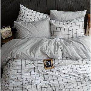 Bílé 4dílné prodloužené povlečení na dvoulůžko s prostěradlem 200x220 cm Geometric – Mila Home