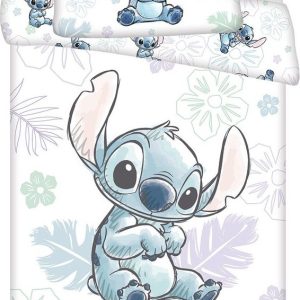 Bílé bavlněné dětské povlečení do postýlky 100x135 cm Lilo and Stitch "Ohana White" – Jerry Fabrics