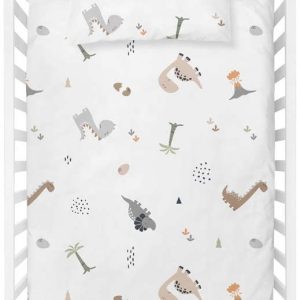 Bílé dětské povlečení do postýlky z bavlny Renforcé 100x150 cm Dinozor – Mijolnir