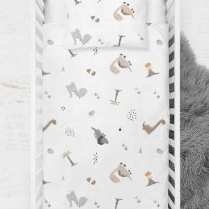 Bílé dětské povlečení do postýlky z bavlny Renforcé 100x150 cm Dinozor – Mijolnir
