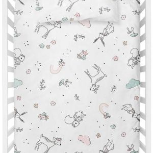 Bílé dětské povlečení do postýlky z bavlny Renforcé 100x150 cm Flowers – Mijolnir