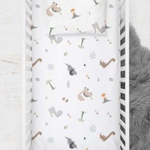 Bílé dětské prostěradlo do postýlky z bavlny Renforcé 100x150 cm Dinozor – Mijolnir