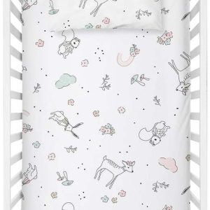 Bílé dětské prostěradlo do postýlky z bavlny Renforcé 100x150 cm Flowers – Mijolnir