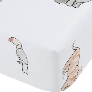 Bílé napínací bavlněné dětské prostěradlo na jednolůžko 90x190 cm Zoo Animals – Bianca