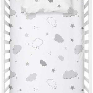 Bílé napínací dětské prostěradlo do postýlky z bavlny Renforcé 70x120 cm Bulut – Mijolnir