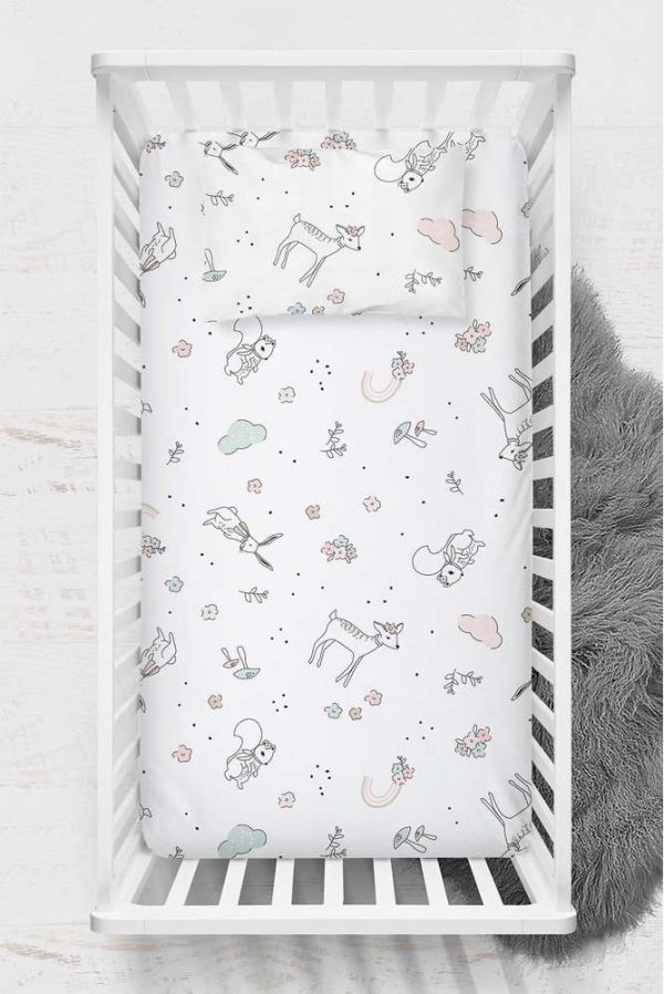 Bílé dětské prostěradlo do postýlky z bavlny Renforcé 100x150 cm Flowers – Mijolnir