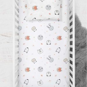 Bílé napínací dětské prostěradlo do postýlky z bavlny Renforcé 70x120 cm Safari – Mijolnir