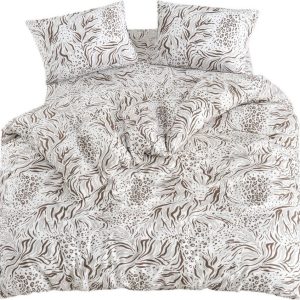Bílo-hnědé povlečení na dvoulůžko/prodloužené s prostěradlem/4dílné 200x220 cm Floral – Mila Home