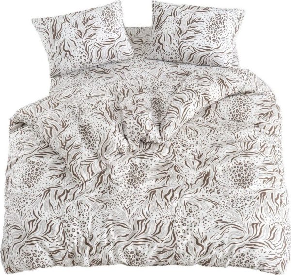 Bílo-hnědé povlečení na dvoulůžko/prodloužené s prostěradlem/4dílné 200x220 cm Floral – Mila Home