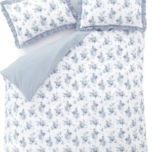 Bílo-modré prodloužené povlečení na dvoulůžko 230x220 cm Lucie Floral Frill – Catherine Lansfield