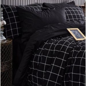 Černé 4dílné prodloužené povlečení na dvoulůžko s prostěradlem 200x220 cm Geometric – Mila Home