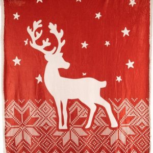 Červená deka s vánočním motivem s beránkem 130x150 cm – Tiseco Home Studio